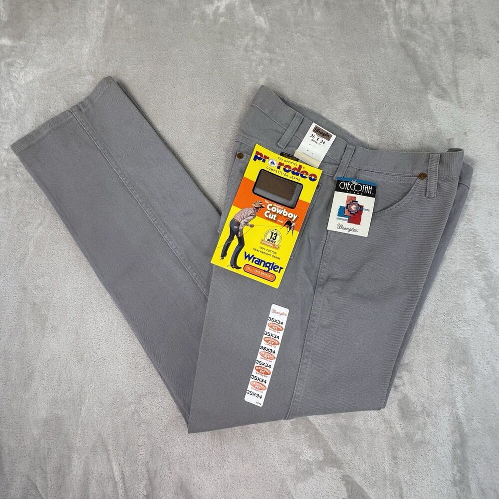 Wrangler Pro Rodeo Cowboy Cut Jeans Men 35x34 Gray Made in USA NWT